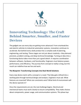 Innovating Technology The Craft Behind Smarter, Smaller and Faster Devices