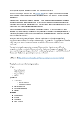 Rheology Revolution: The Role of Viscosity Index Improvers in Lubricant Formulat
