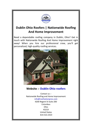 Dublin Ohio Roofers  Nationwide Roofing And Home Improvement