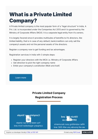 Online Private Limited Company Registration in India!