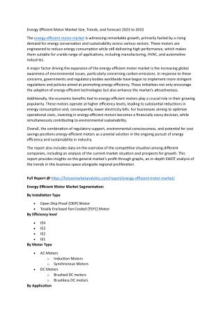 Energy Efficient Motors: Key Drivers, Opportunities & Competitive Landscape