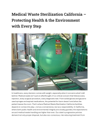 Medical Waste Sterilization California – Protecting Health & the Environment with Every Step