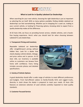 What to Look for in Quality Lakeland Car Dealerships