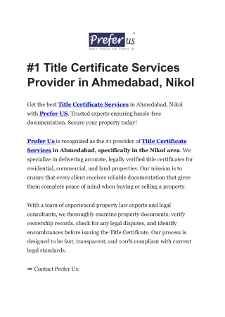 #1 Title Certificate Services Provider in Ahmedabad, Nikol