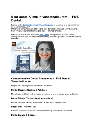 Best Dental Clinic in Vanasthalipuram - FMS DENTAL