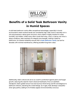 Benefits of a Solid Teak Bathroom Vanity in Humid Spaces