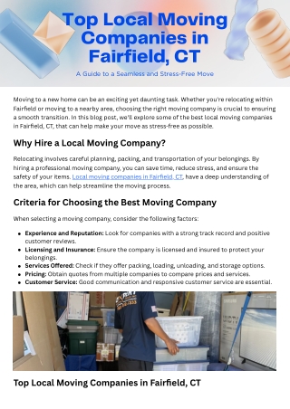 Best Local Moving Companies in Fairfield CT for a Stress-Free Move