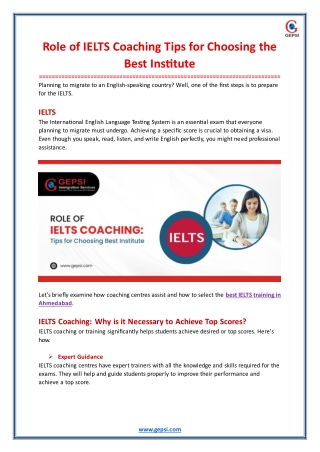 Role of IELTS Coaching Tips for Choosing the Best Institute