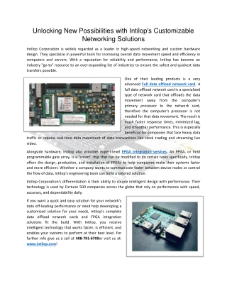 Unlocking New Possibilities with Intilop's Customizable Networking Solutions