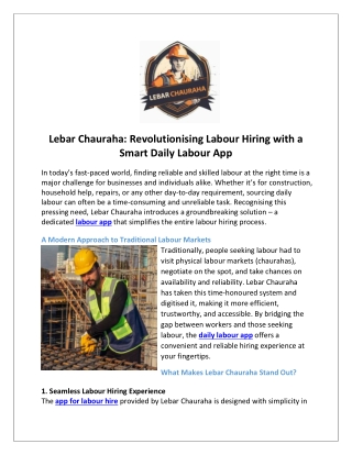 Lebar Chauraha Revolutionising Labour Hiring with a Smart Daily Labour App