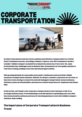 Executive Level Transportation – Corporate Transportation Services