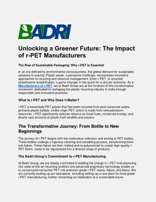 Unlocking a Greener Future The Impact of r-PET Manufacturers