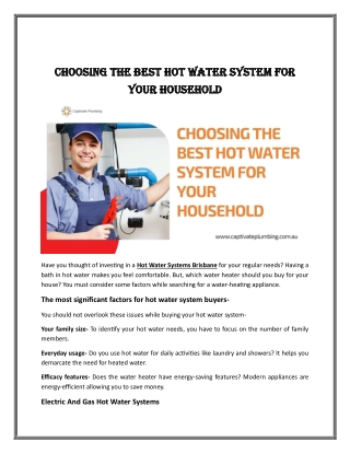 Choosing the Best Hot Water System for Your Household