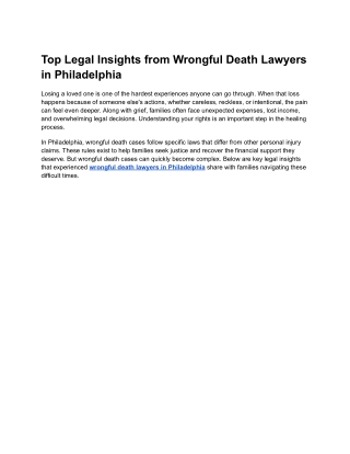 Top Legal Insights from Wrongful Death Lawyers in Philadelphia