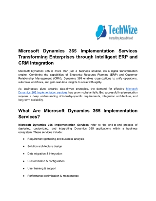 Microsoft Dynamics 365 Implementation Services Transforming Enterprises through Intelligent ERP and CRM Integration
