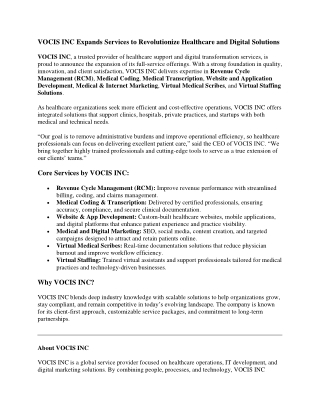 Healthcare RCM Outsourcing and Revenue Cycle Management VOCIS INC Company