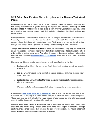 2025 Guide_ Best Furniture Shops in Hyderabad for Timeless Teak Wood Pieces