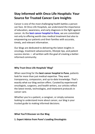 Expert Cancer Care by Onco Life Hospital Pune
