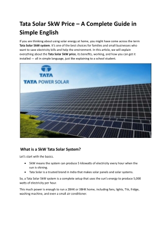 Tata Solar 5kW Price