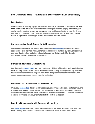Top-Quality Metal Supplies in New Delhi