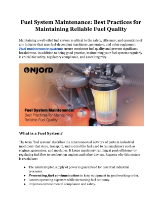 Fuel System Maintenance: Best Practices for Maintaining Reliable Fuel Quality