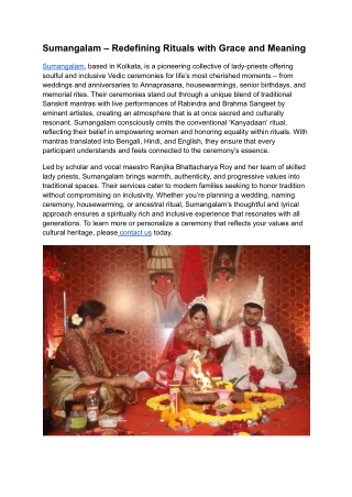 Sumangalam – Redefining Rituals with Grace and Meaning