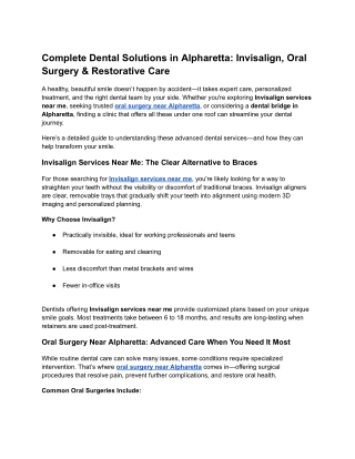 Complete Dental Solutions in Alpharetta: Invisalign, Oral Surgery & Restorative