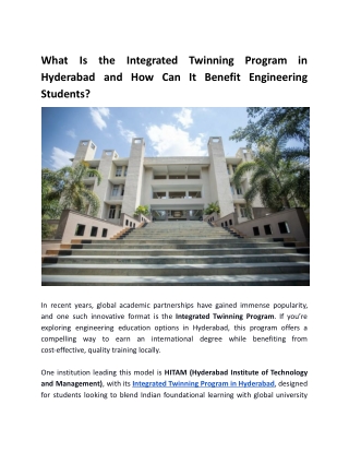 What Is the Integrated Twinning Program in Hyderabad