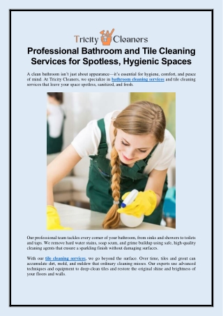 Professional Bathroom and Tile Cleaning Services for Spotless, Hygienic Spaces