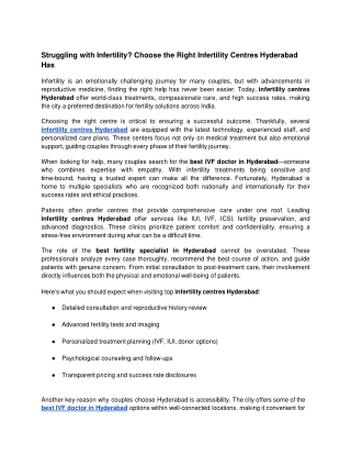 Struggling with Infertility_ Choose the Right Infertility Centres Hyderabad Has