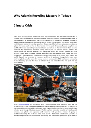 Why Atlantic Recycling Matters in Today