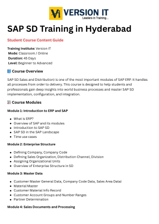 SAP SD Training in Hyderabad - Version IT