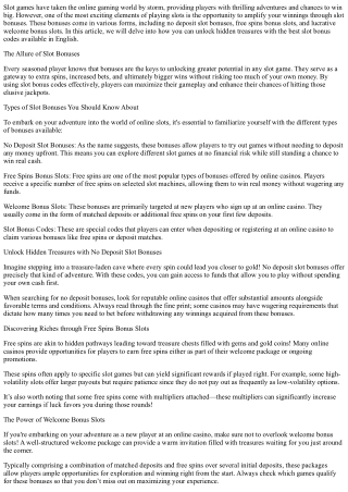 Unlock Hidden Treasures with the Best Slot Bonus Codes