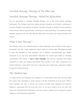Swedish Massage Therapy  Relief for Relaxation