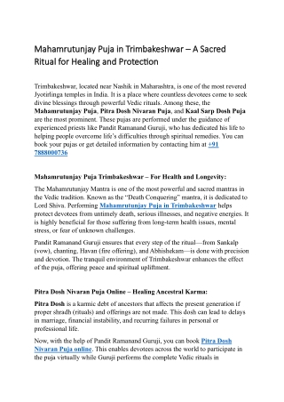 Mahamrutunjay Puja in Trimbakeshwar