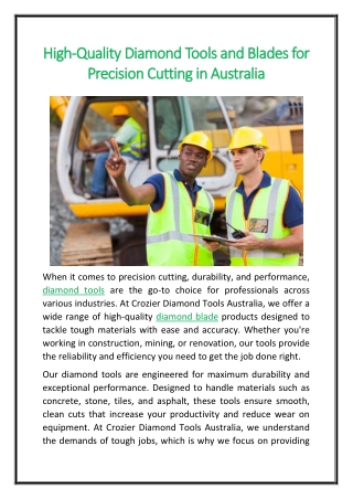 High-Quality Diamond Tools and Blades for Precision Cutting in Australia