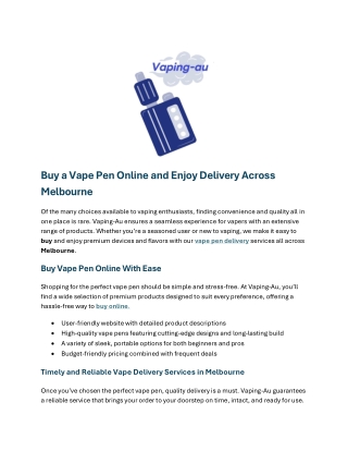 Buy a Vape Pen Online and Enjoy Delivery Across Melbourne