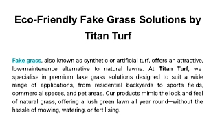 Eco-Friendly Fake Grass Solutions by Titan Turf