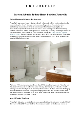 Eastern Suburbs Sydney Home Builders Futureflip