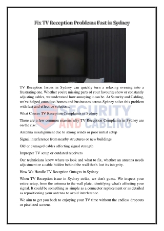 Fix TV Reception Problems Fast in Sydney