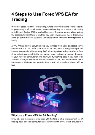 4 Steps to Use Forex VPS EA for Trading