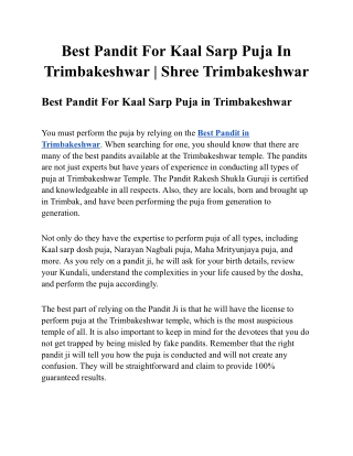 Best Pandit For Kaal Sarp Puja In Trimbakeshwar _ Shree Trimbakeshwar