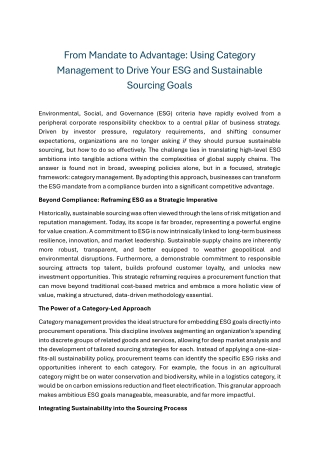 From Mandate to Advantage Using Category Management to Drive Your ESG and Sustainable Sourcing Goals