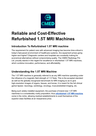 Reliable and Cost-Effective Refurbished 1.5T MRI Machines