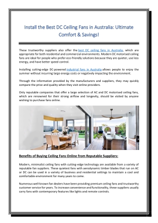 Install the Best DC Ceiling Fans in Australia Ultimate Comfort & Savings