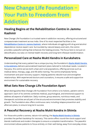 New Change Life Foundation – Rehab Centre in Jammu Kashmir