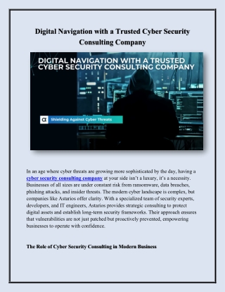 Digital Navigation with a Trusted Cyber Security Consulting Company