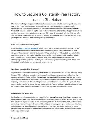 How to Secure a Collateral-Free Factory Loan in Ghaziabad