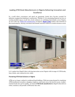 Leading ATM Kiosk Manufacturers in Nigeria Delivering Innovation and Excellence