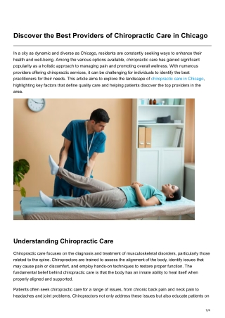 Discover the Best Providers of Chiropractic Care in Chicago